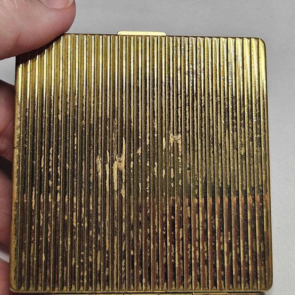 Coty Vintage Powder Compact Gold Tone Ribbed Airspun Vanity Accessory Mirror